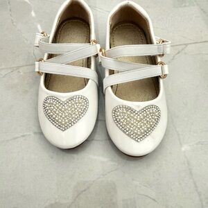 White Heart Embellished Kids Shoes